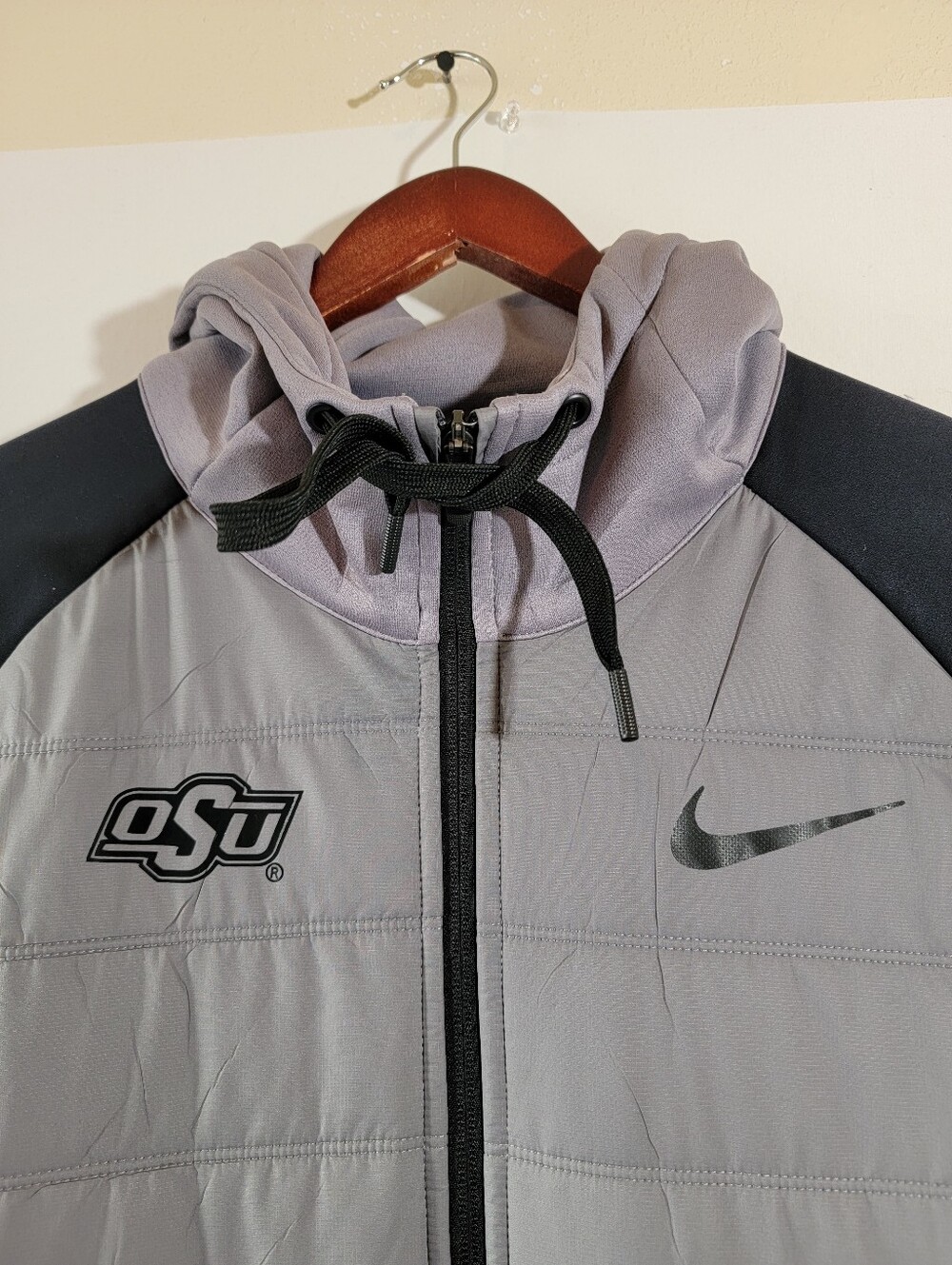 NIKE OSU Gray Therma Puffer Jacket Sz XL Full-Zip Drawstring Hooded Outdoor - Picture 3 of 12